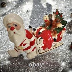 Vintage Kreiss Santa Pulling His Sleigh Snoozing Reindeer Figurine Damage READ