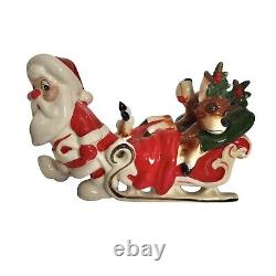 Vintage Kreiss Santa Pulling His Sleigh Snoozing Reindeer Figurine Damage READ