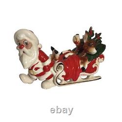 Vintage Kreiss Santa Pulling His Sleigh Snoozing Reindeer Figurine Damage READ