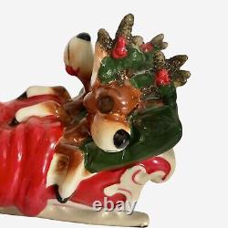 Vintage Kreiss Santa Pulling His Sleigh Snoozing Reindeer Figurine Damage READ