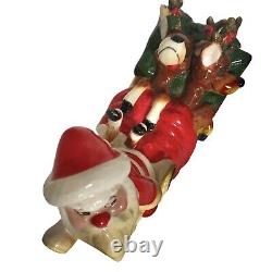 Vintage Kreiss Santa Pulling His Sleigh Snoozing Reindeer Figurine Damage READ