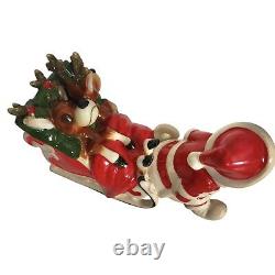 Vintage Kreiss Santa Pulling His Sleigh Snoozing Reindeer Figurine Damage READ