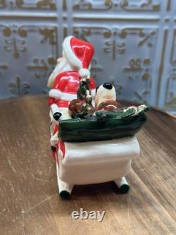 Vintage Kreiss Santa Pulling Sleigh With Sleepy Reindeer 7 1/2 Long 4 1/2 Tall