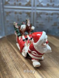 Vintage Kreiss Santa Pulling Sleigh With Sleepy Reindeer 7 1/2 Long 4 1/2 Tall
