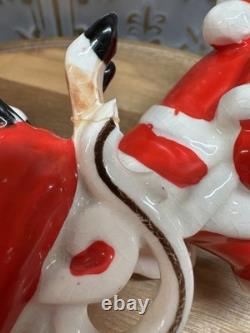 Vintage Kreiss Santa Pulling Sleigh With Sleepy Reindeer 7 1/2 Long 4 1/2 Tall