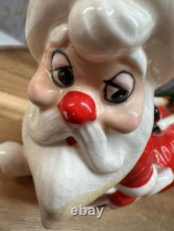 Vintage Kreiss Santa Pulling Sleigh With Sleepy Reindeer 7 1/2 Long 4 1/2 Tall