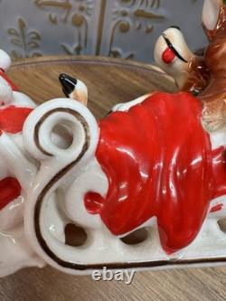 Vintage Kreiss Santa Pulling Sleigh With Sleepy Reindeer 7 1/2 Long 4 1/2 Tall