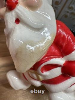Vintage Kreiss Santa Pulling Sleigh With Sleepy Reindeer 7 1/2 Long 4 1/2 Tall
