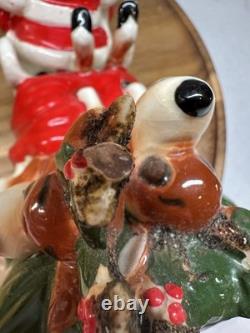 Vintage Kreiss Santa Pulling Sleigh With Sleepy Reindeer 7 1/2 Long 4 1/2 Tall