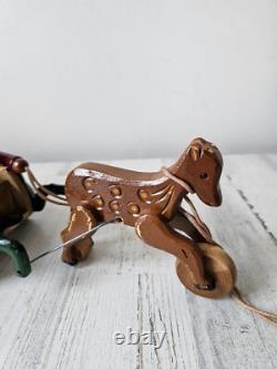 Vintage Kurt Adler wooden sleigh deer toy pull RARE reindeer Santa Xmas decor la