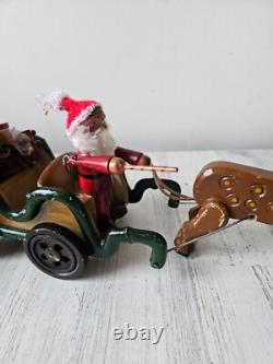 Vintage Kurt Adler wooden sleigh deer toy pull RARE reindeer Santa Xmas decor la