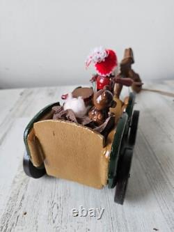 Vintage Kurt Adler wooden sleigh deer toy pull RARE reindeer Santa Xmas decor la