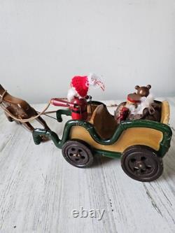 Vintage Kurt Adler wooden sleigh deer toy pull RARE reindeer Santa Xmas decor la
