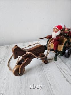 Vintage Kurt Adler wooden sleigh deer toy pull RARE reindeer Santa Xmas decor la