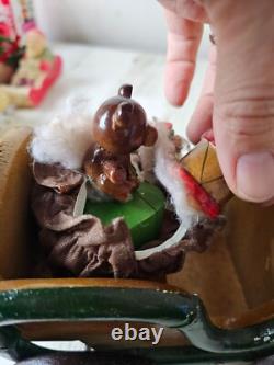 Vintage Kurt Adler wooden sleigh deer toy pull RARE reindeer Santa Xmas decor la