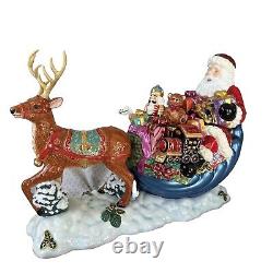 Vintage Large Christopher Radko Christmas Santa Sleigh with Reindeer Cookie Jar