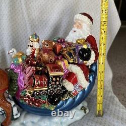Vintage Large Christopher Radko Christmas Santa Sleigh with Reindeer Cookie Jar