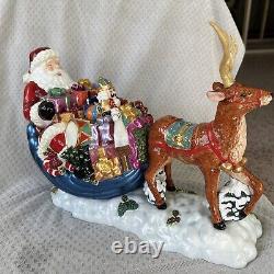 Vintage Large Christopher Radko Christmas Santa Sleigh with Reindeer Cookie Jar