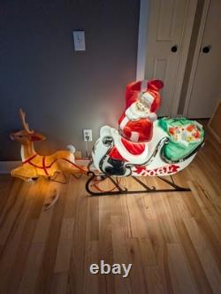 Vintage Large Empire Santa Sleigh Sled Reindeer Christmas Blow Mold Light Decor