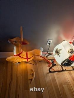 Vintage Large Empire Santa Sleigh Sled Reindeer Christmas Blow Mold Light Decor