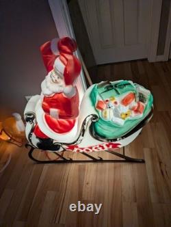 Vintage Large Empire Santa Sleigh Sled Reindeer Christmas Blow Mold Light Decor