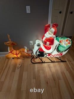 Vintage Large Empire Santa Sleigh Sled Reindeer Christmas Blow Mold Light Decor