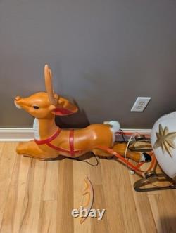 Vintage Large Empire Santa Sleigh Sled Reindeer Christmas Blow Mold Light Decor