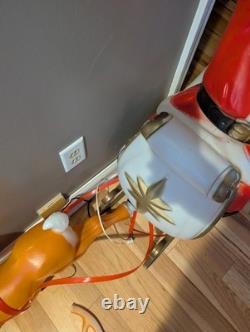 Vintage Large Empire Santa Sleigh Sled Reindeer Christmas Blow Mold Light Decor