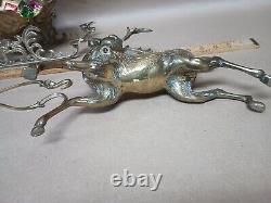 Vintage Large Etched Brass Reindeer Santa Sleigh Centerpiece Deer 23Wx6Dx9H