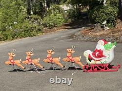 Vintage Large Santa Sleigh 4 Reindeer Christmas Blow Mold Sled Set
