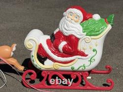 Vintage Large Santa Sleigh 4 Reindeer Christmas Blow Mold Sled Set