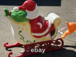 Vintage Large Santa Sleigh 4 Reindeer Christmas Blow Mold Sled Set