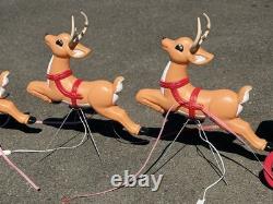 Vintage Large Santa Sleigh 4 Reindeer Christmas Blow Mold Sled Set