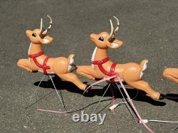 Vintage Large Santa Sleigh 4 Reindeer Christmas Blow Mold Sled Set