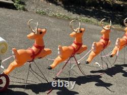 Vintage Large Santa Sleigh 4 Reindeer Christmas Blow Mold Sled Set