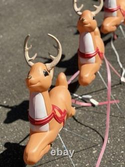 Vintage Large Santa Sleigh 4 Reindeer Christmas Blow Mold Sled Set