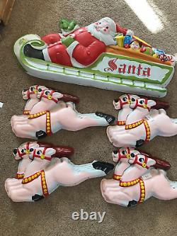 Vintage Lidco Blow Mold Santa in Sleigh w 8 Reindeer Outdoor Lighted Display