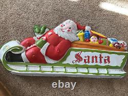 Vintage Lidco Blow Mold Santa in Sleigh w 8 Reindeer Outdoor Lighted Display