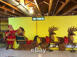Vintage Lifesize Plywood Cutout Santa, Sleigh & Reindeer