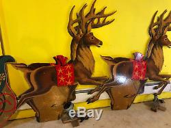 Vintage Lifesize Plywood Cutout Santa, Sleigh & Reindeer