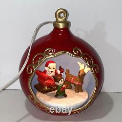 Vintage Lighted 3D Christmas Ornament Diorama with Santa Sleigh Elf & Reindeer