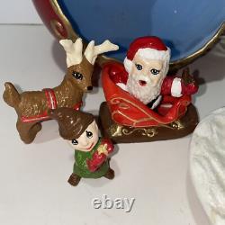 Vintage Lighted 3D Christmas Ornament Diorama with Santa Sleigh Elf & Reindeer