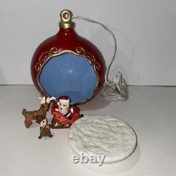 Vintage Lighted 3D Christmas Ornament Diorama with Santa Sleigh Elf & Reindeer
