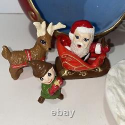 Vintage Lighted 3D Christmas Scene Diorama Santa & Sleigh with Elf & Reindeer