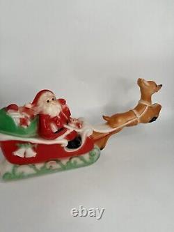 Vintage Lighted Blow Mold Santa Sleigh Flying Reindeer Carolina Enterprise 1980s