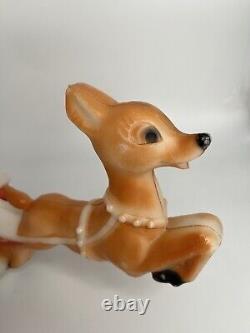 Vintage Lighted Blow Mold Santa Sleigh Flying Reindeer Carolina Enterprise 1980s