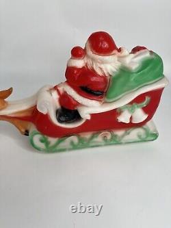 Vintage Lighted Blow Mold Santa Sleigh Flying Reindeer Carolina Enterprise 1980s