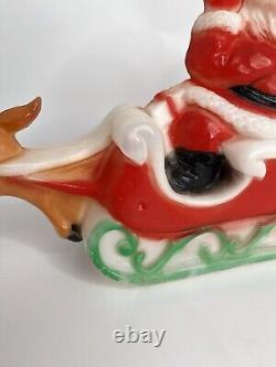 Vintage Lighted Blow Mold Santa Sleigh Flying Reindeer Carolina Enterprise 1980s
