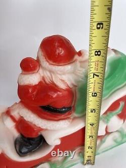 Vintage Lighted Blow Mold Santa Sleigh Flying Reindeer Carolina Enterprise 1980s