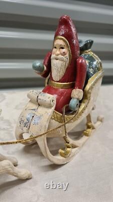 Vintage Long Santa Sleigh and Deer Reindeer Red and Cream Rare